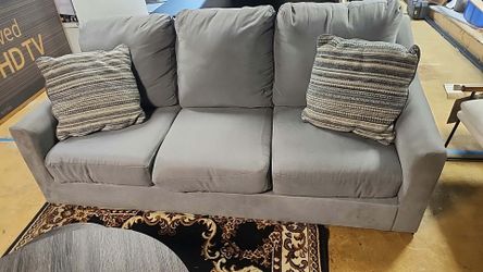 Gray Fabric 3-Seat Sofa/Loveseat with Throw Pillows