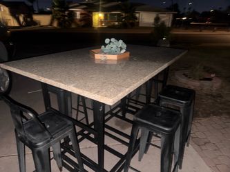 Granite Bar table on casters and six stools