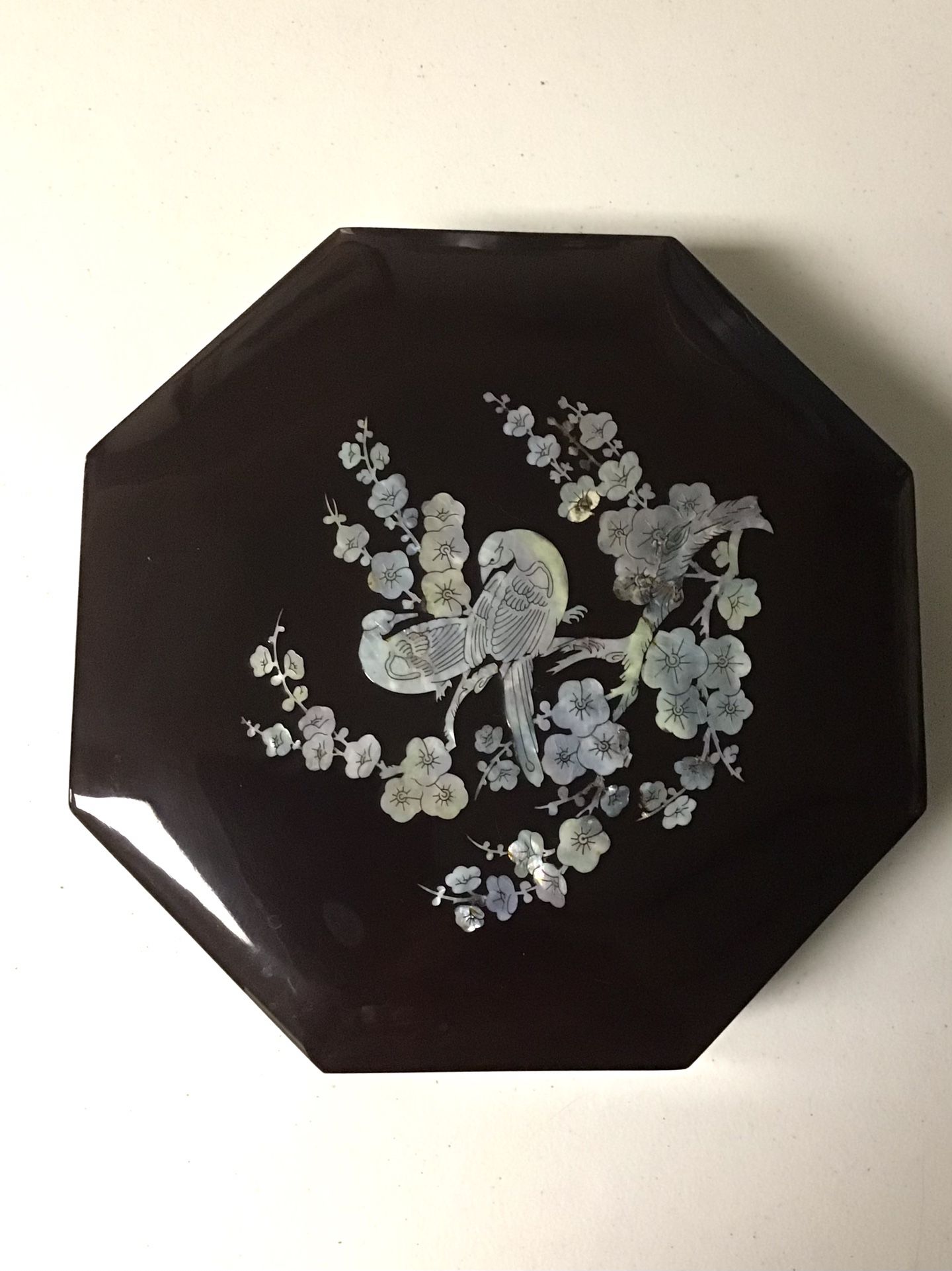 Vintage Korean Black Lacquer Octagonal Compartment Box.