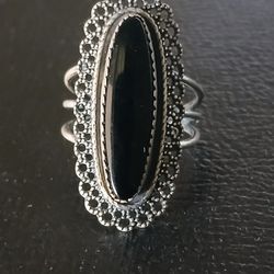 Black stone ring sterling Silver size 7