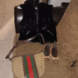 Women's mink Vest Authentic Gucci Bag And Shoes