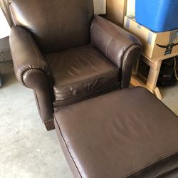 Genuine leather chair n ottoman. Chocolate color
