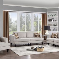 Leisure Space - Huntington 3 Pieces Living Room Sofa Set - Beige