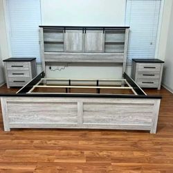 Modern Queen Bedroom Set – LED Bed + Speakers – Complete Package