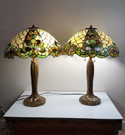 Pair Colour Creations Timeless Serenity Tiffany Style Lamps Tania Bricel Vintage