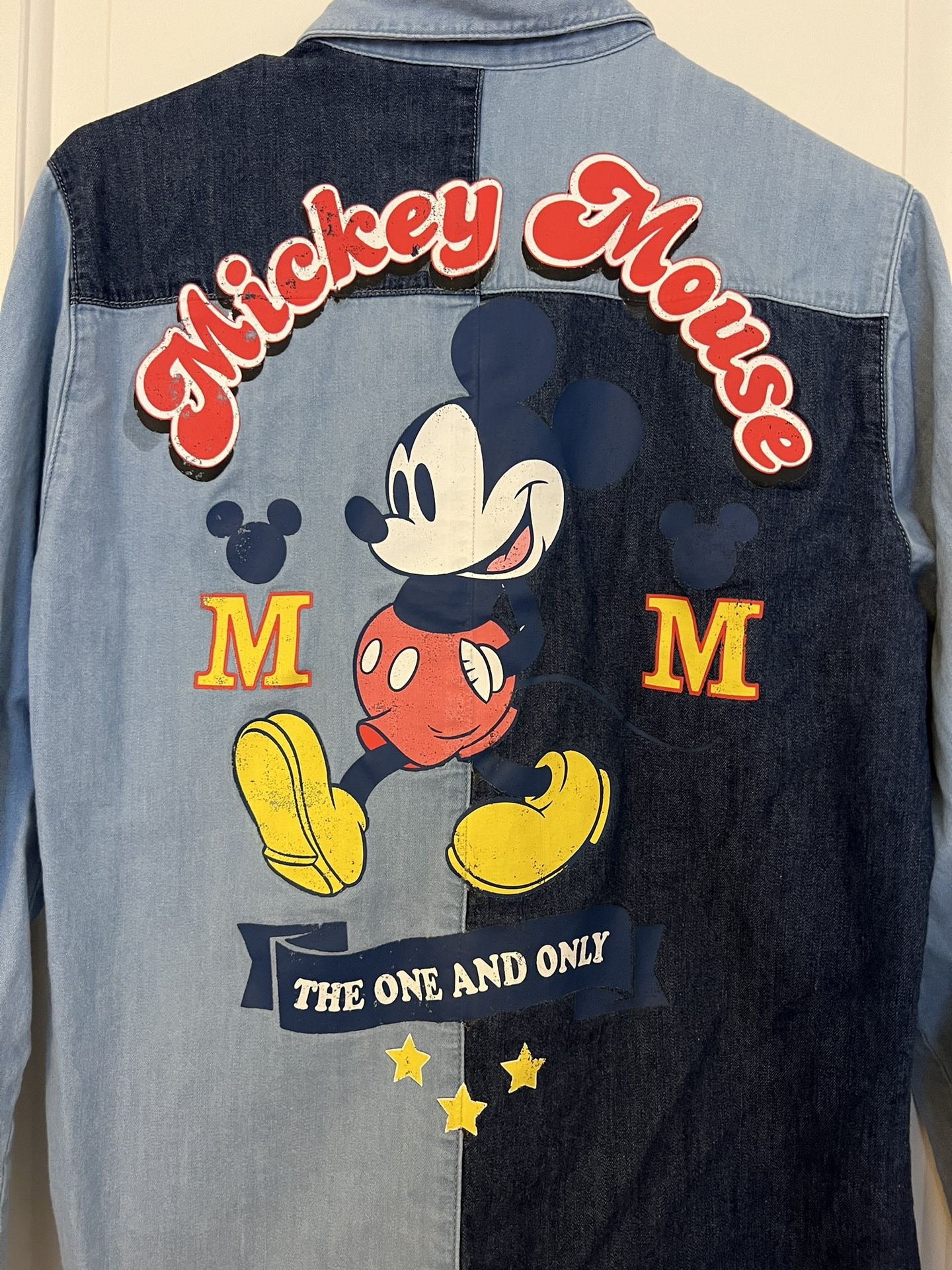 Disney Her Universe Color Block Mickey Mouse Denim Two Toned Button Down Shirt Jacket Size XS