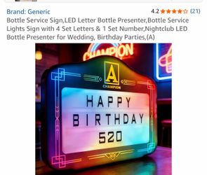 Brand: Generic 4.2 * * (21) Bottle Service Sign, LED Letter Bottle Presenter,Bottle Service Lights Sign with 4 Set Letters & 1 Set Number,Nightclub LE