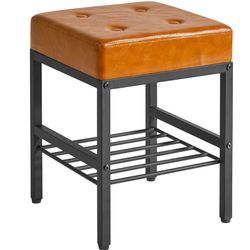 IBUYKE Square Makeup Stool with Adjustable Feet and Storage Space, Footrest Chair, PU Vanity Seat, Multi-Use as Small Side Table or Ottoman, for Bedro