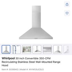 Whirlpool 30 inch Convertible 350-CFM Recirculating Stainless Steel Wall-Mounted Range