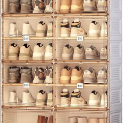 Portable Shoe Rack Organizer for Closet, Foldable Stackable Sneaker Storage Shoe Cabinet with Magnetic Clear Door, Installation Free Shoe Storage Boxe