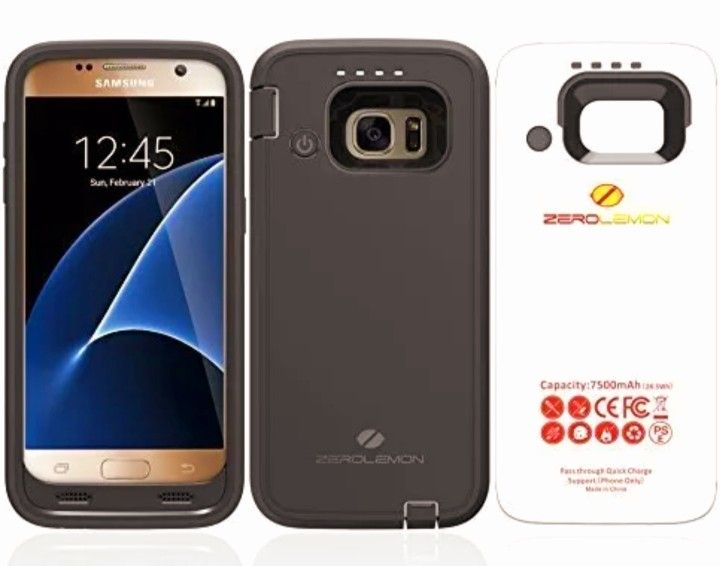 ZeroLemon Samsung Galaxy S7 ZeroShock 7500mAh Rugged Extended Battery Case With Soft TPU Full Edge Protection - Black