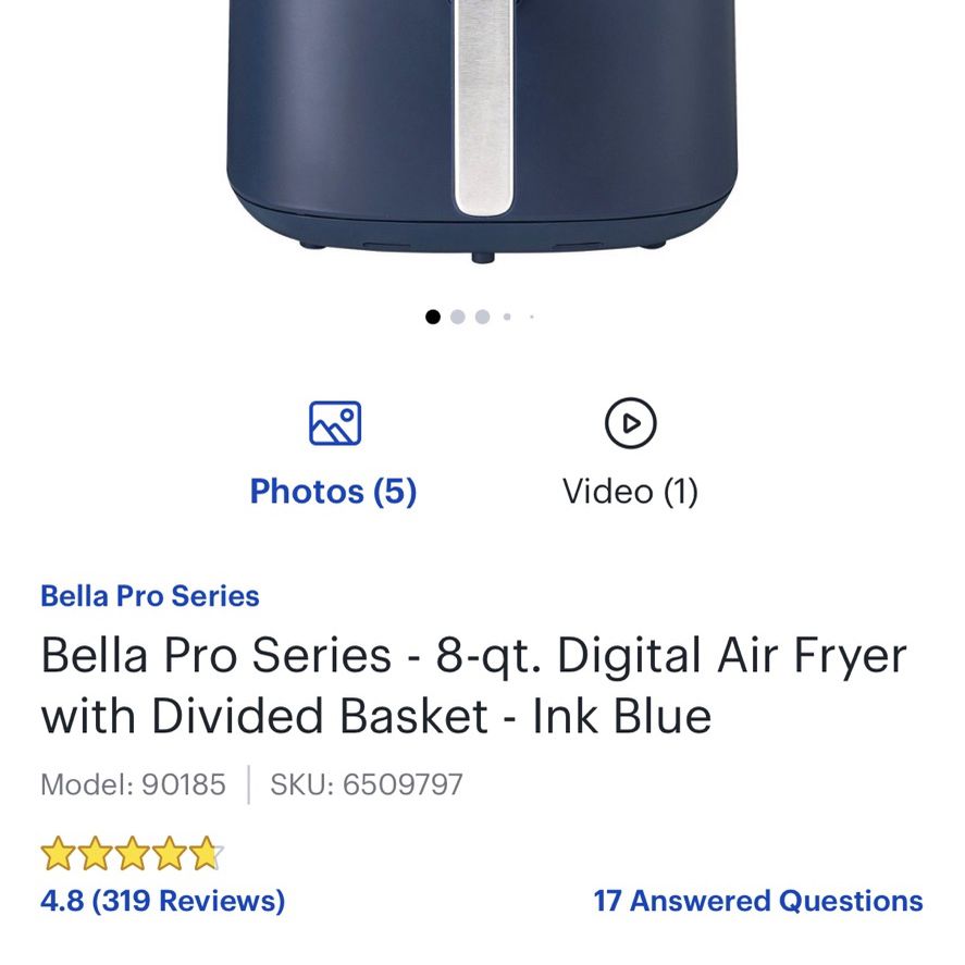 Bella Pro Series - 8-qt. Digital Air Fryer with Divided Basket
