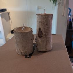 2 Wood Faux Candles