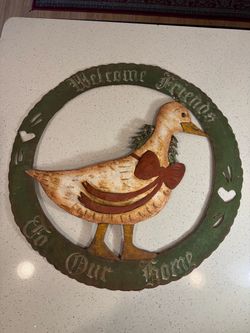 Vintage Primitive Goose Welcome Friends Metal Wall Decor 24” Farmhouse Folk Art