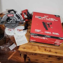 Milwaukee M18 'Fuel' 21° Framing Nailer, 7 1/4" Rear Handle Circular Saw+(2) blades.