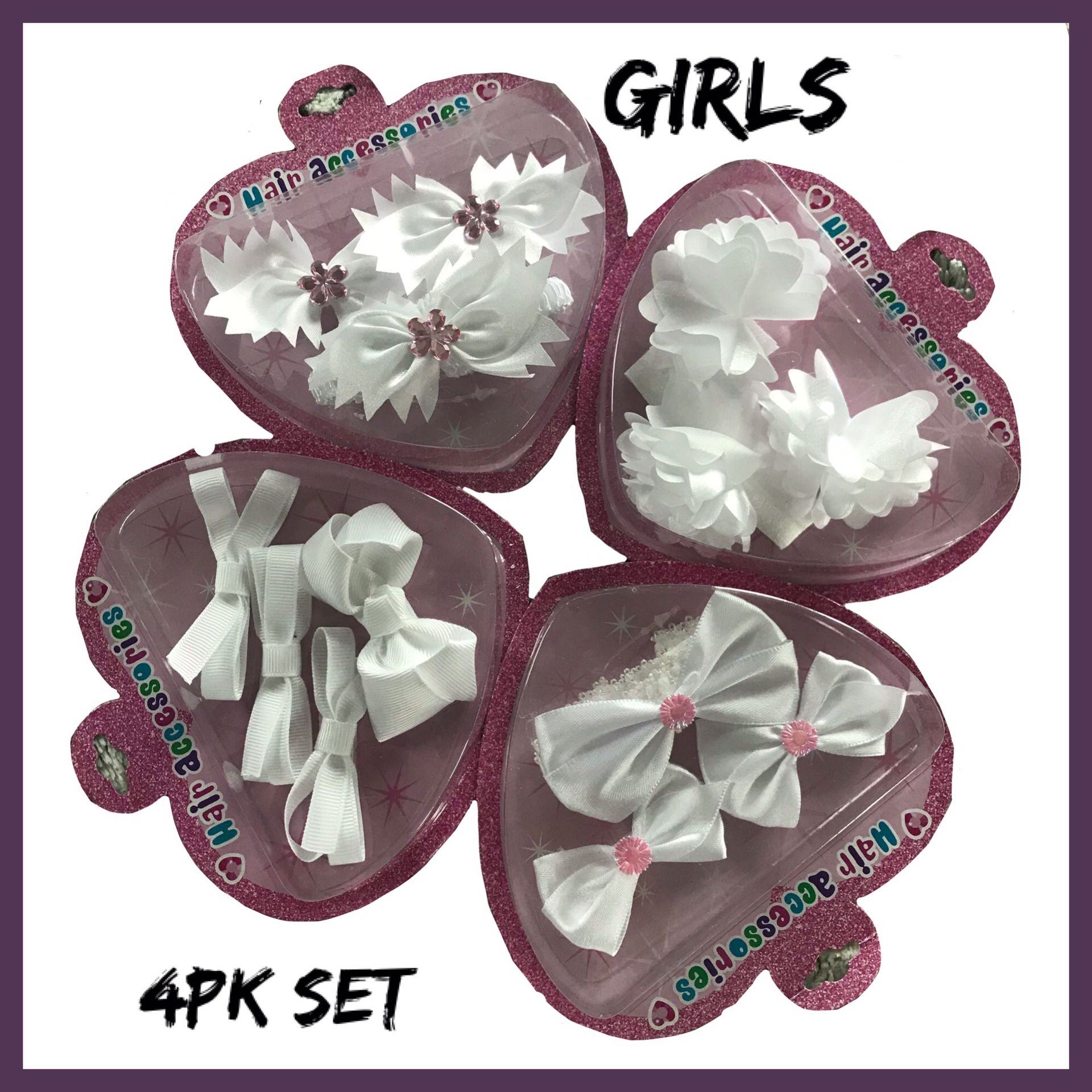 NIB Girls White Hair Accessories 4Pk Set