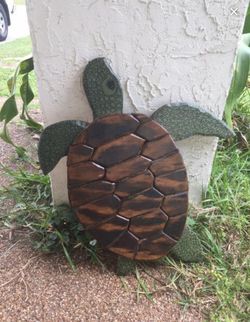 Solid wood hand crafted sea turtle decor