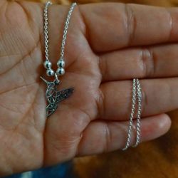 925 Sterling Silver Necklace/ Collar Con Dije De Colibri De Plata 925