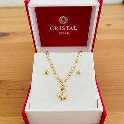 14k Gold chain + 14k Gold earrings Set