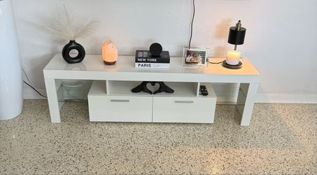 White TV Stand with Drawers and Shelf