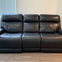 Navy Blue Leather Reclining Couches  Set 