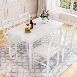 Alohappy Dining Table Set for 4, 5 Piece Kitchen Table Set with 4 Chairs Pine Wood Dining Table Rectangle Breakfast Table and Chairs for Small Space, 