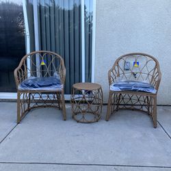 3 Pieces Wicker Woven Chat Set Of 3 Color: Tan/Navy Need To Assemble 