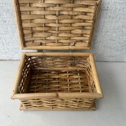 Vintage Wicker Box With Hinged Lid