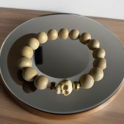 Unisex Ivory Head  Bead Skull Mala Stretch Bracelet 