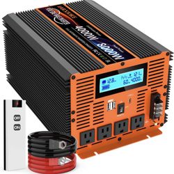 Solar Generator W 4000 Watt Pure Sine Wave Power Inverter 12V DC to 110V 120V Converter for Family RV Off Grid Solar System Car with Type-C Ports 4 AC