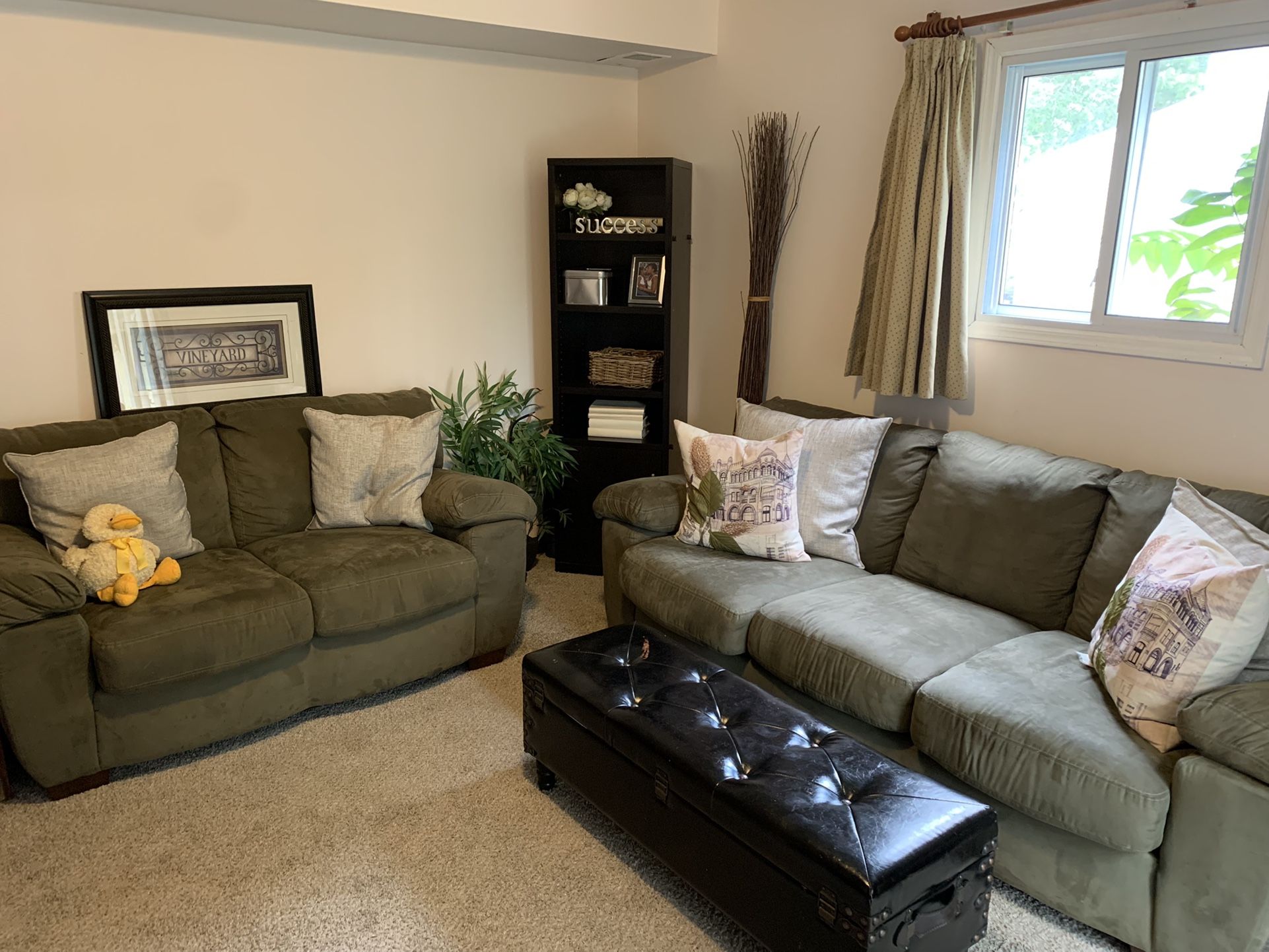 Forest Green Couch And Love Seat For Sale