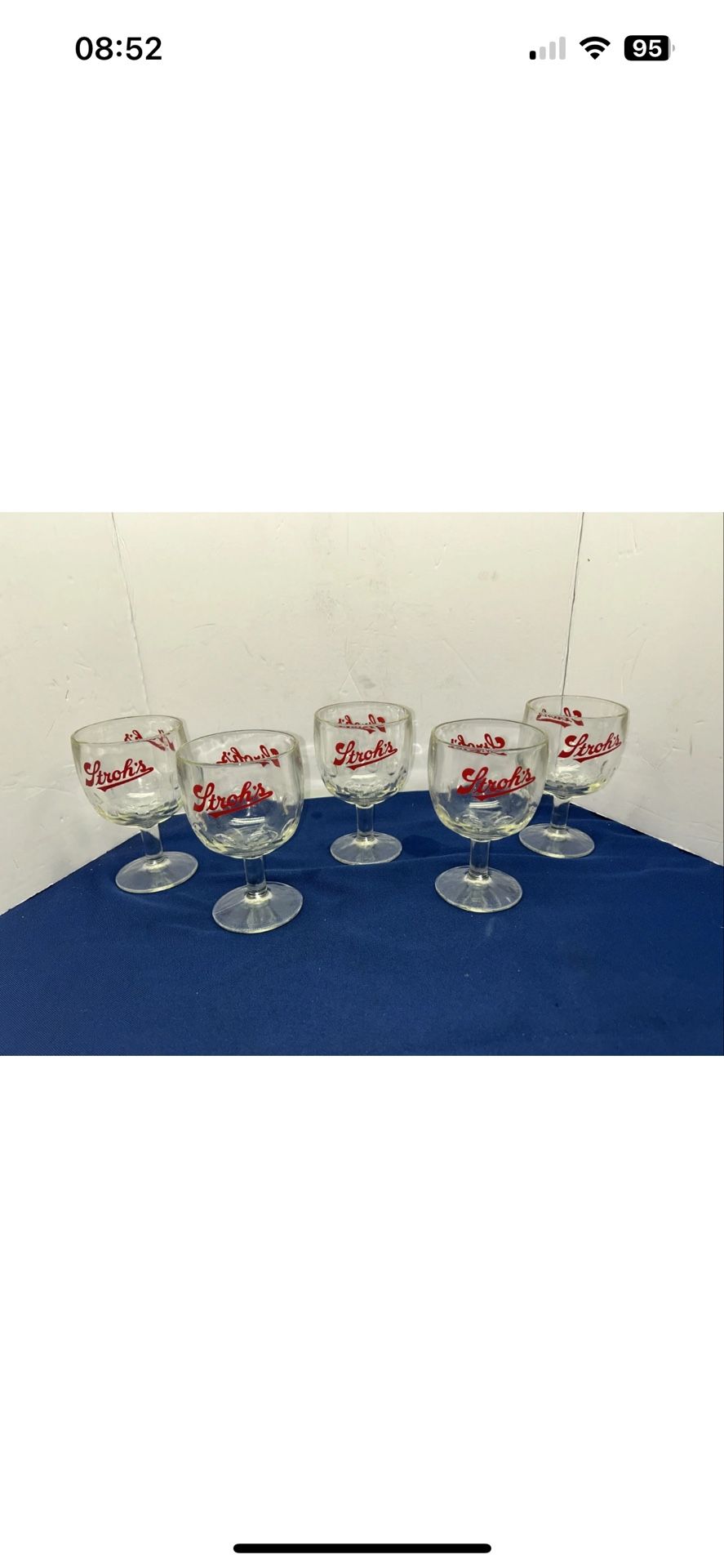Vintage 5 Stroh's Beer Glass 6 Inch Thumbprint Glass Beer Goblet Glassware Used