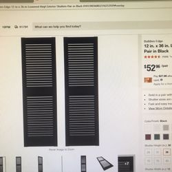 Builders Edge 12in.x36in. Louvered Vinyl Exterior Shutters Pair in Black 