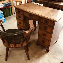 Antique Original Wood Desk With Chair