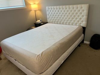 FREE, give away, queen size bed, with adjustable metal frame, diamond stitched with buttons headboard