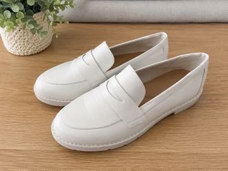 Women’s White Penny Loafers Size 11 – Minimalist Slip On Casual Shoes