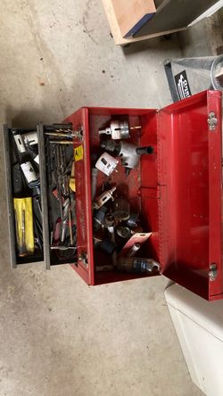 Craftsman tool box with hole cutters and misc drill bits
