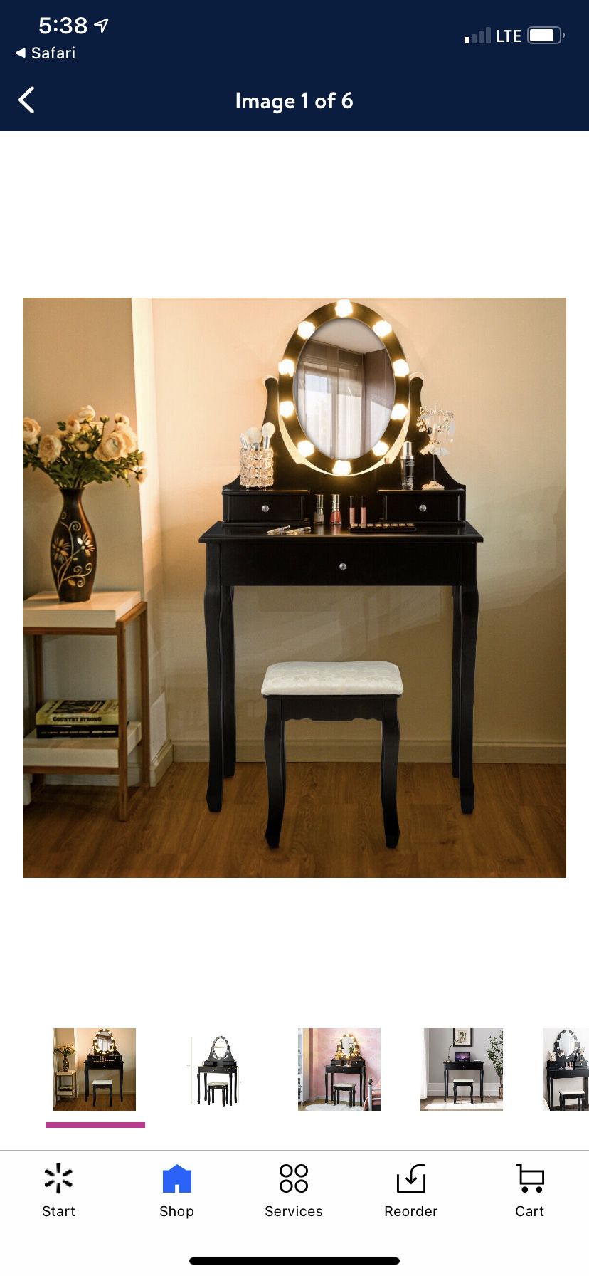 3 Drawers Lighted Mirror Vanity Makeup Dressing Table Stool Set-Black