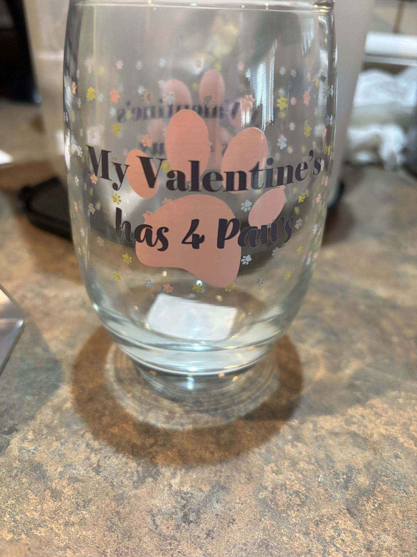 My Valentine Has Paws glass. Great gift. Price each
