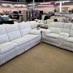 Light Gray Jumbo corduroy motion 2 Pc sofa and loveseat set 