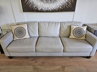 Gray Leather 3-Seat Sofa