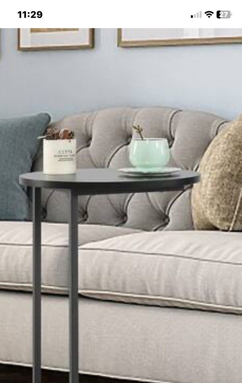 Round End/Side Table That Slide Under Black C Shaped H23.5"