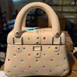 Vintage Temptations Polka Dot Cream Purse Cookie Jar Ceramic QVC Tara