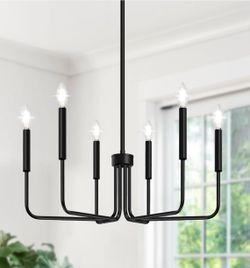 Modern Black Farmhouse Chandelier – 6-Light Industrial Ceiling Fixture