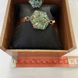luxury copper set of bracelet and a ring jewelry with turquoise for Women square shape  The ring size is adjustable  Advantages of copper jewelry: 1- 