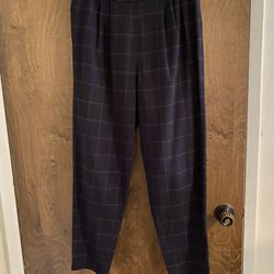 Free People Navy Plaid Trousers