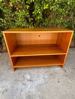 Mid Century Modern 2 Shelf Teak Bookcase Record Cabinet Adjustable