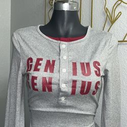 Grey Ribbed Knit Long Sleeve Shirt 