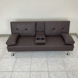 (New in box) $155 Futon Sofa Bed Folding Couch Living Room Furniture 65x30x31”, Grey/Brown 