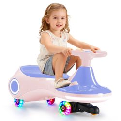 Electric Wiggle Car With Pedal, 3-In-1 Swing Car With Anti-Rollover Design, 12V Rechargeable Battery, Flashing Light Wheels, Music, Fun Ride-On Toy Fo